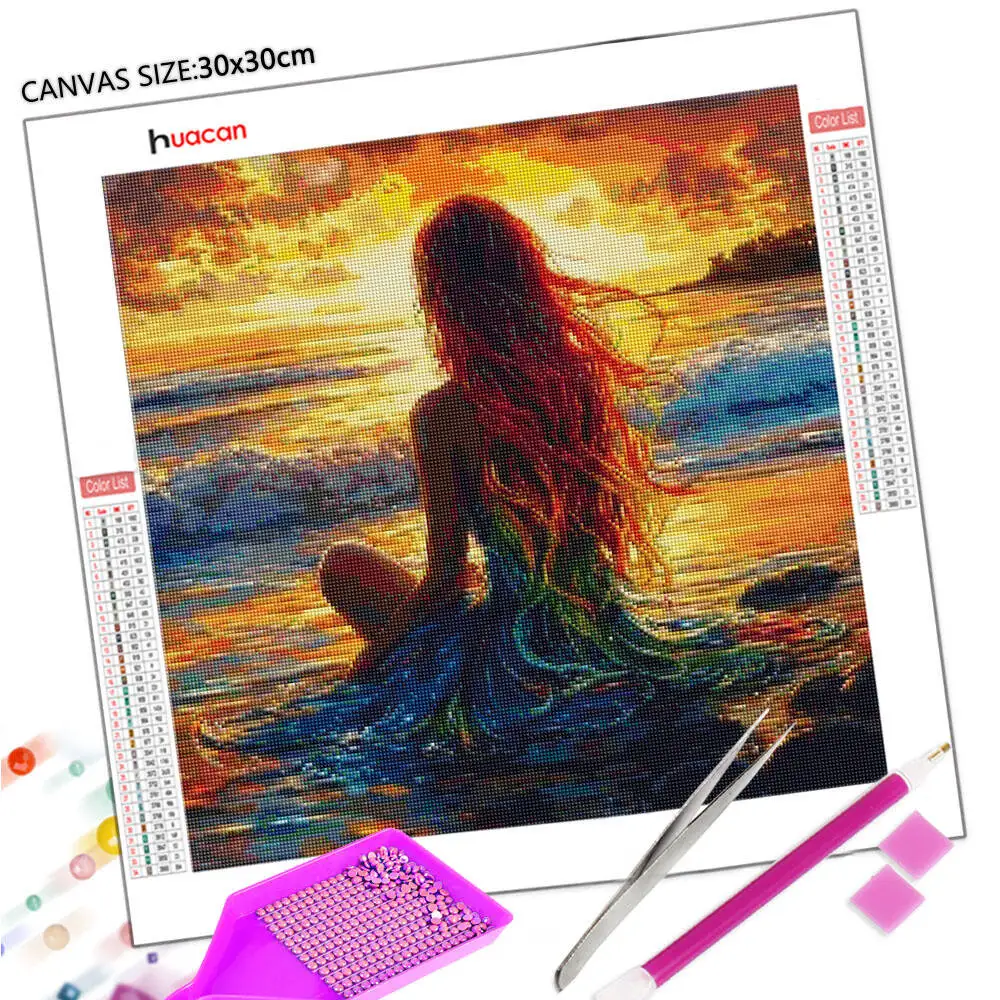 Frameless 5D DIY Diamond Painting - Beauty Girl at Seaside Sunset Wall Decor