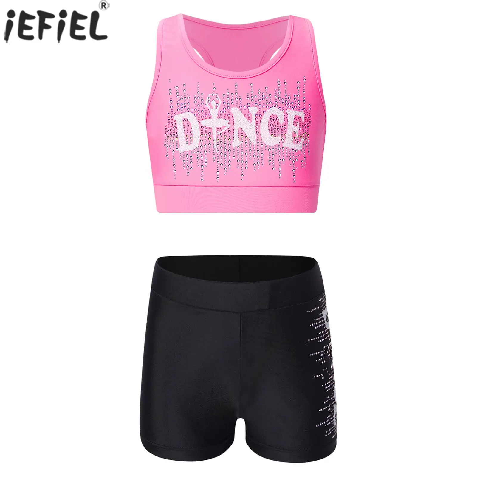 

Kids Girls Sports Outfits Gymnastics Dance Workout Costumes Sleeveless Vest Tank Top with Shorts Athletic Dancewear Sportswear
