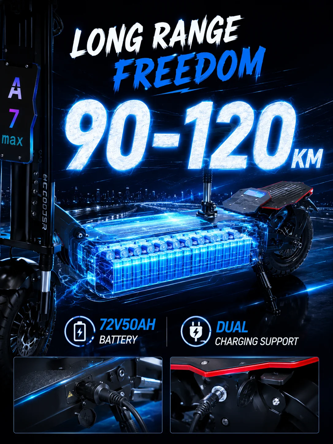 MAX 13-Inch Off-Road Electric Scooter – Dual 5000W Motors, 72V 50Ah Battery, High-Performance Adult E-Scooter for Extreme Riding 4