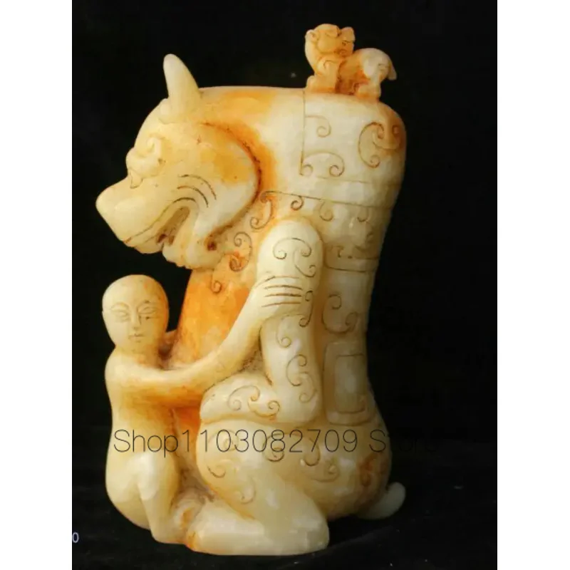 

20cm China Natural Old Jade hand carved Animal beast Statue Sculpture AIQO