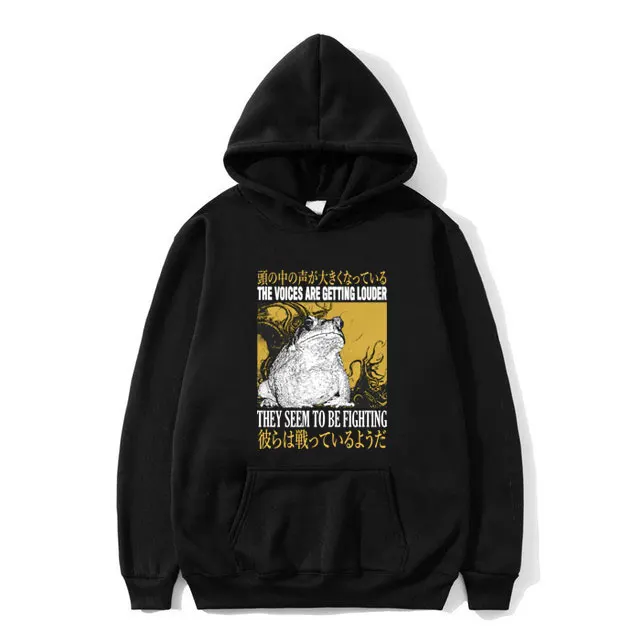 

Vintage Japanese Frog Graphic Hoodie The Voices Are Getting Louder They Seem To Be Fighting Pullover Men Funny Oversized Hoodies