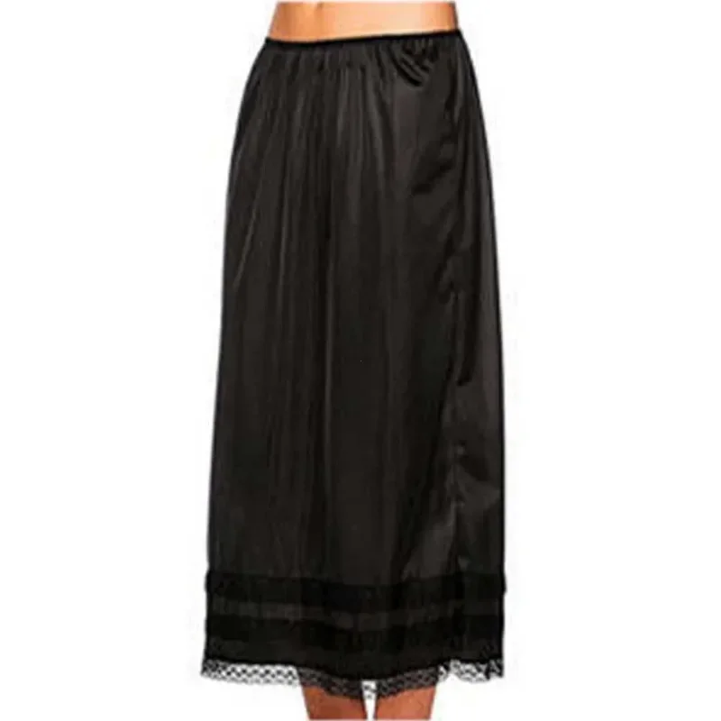 Ladies Half Slip Skirt Underskirt Elastic Waist Lace Trim
