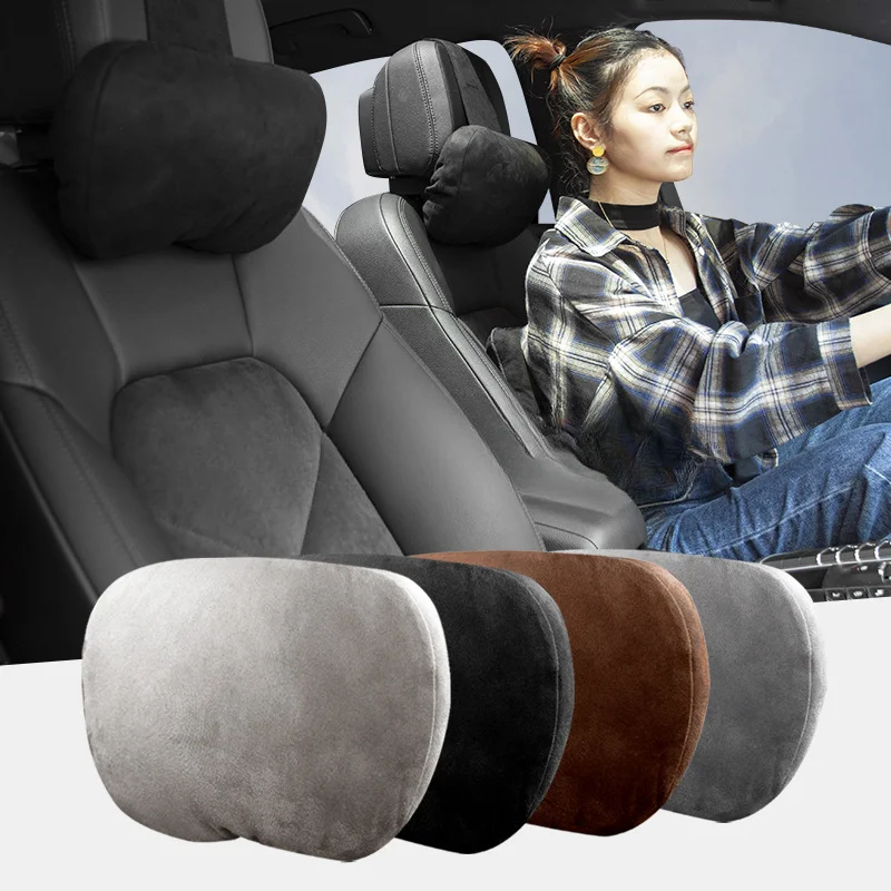 2pieceSetofCarHeadrestsandWaistCushionsSshapedSuedeElastic