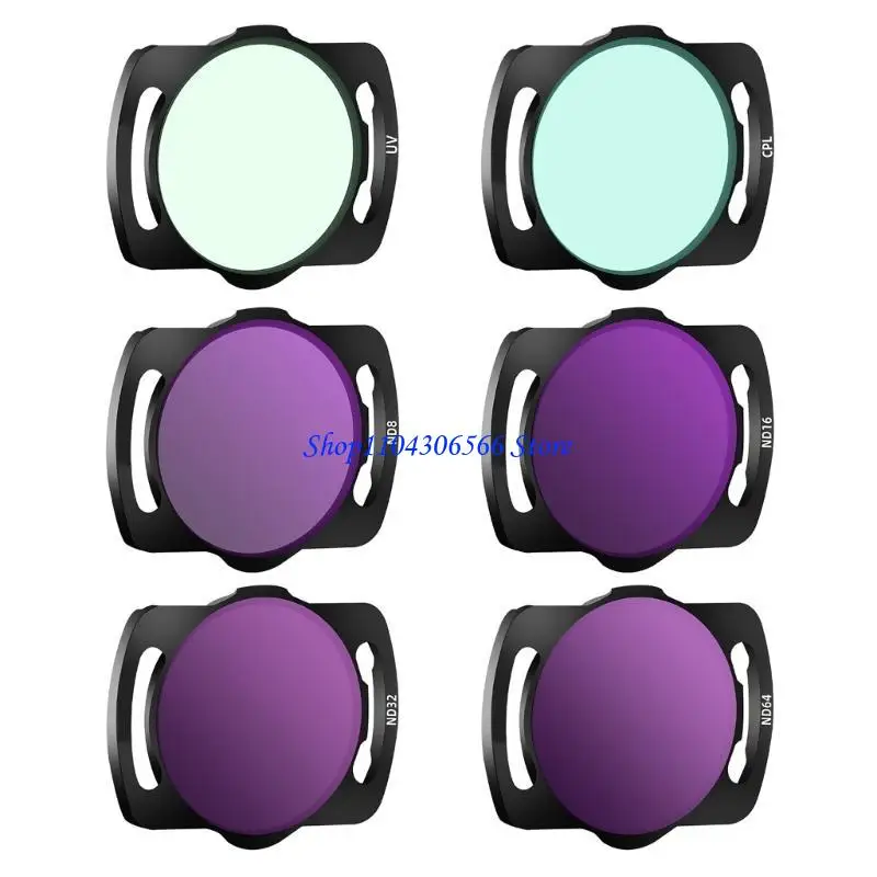 Filtres ND8 UV CPL pour DJI Mini 3 Pro, qualité optique premium, installés sur un drone en vol, réduisant la lumière.