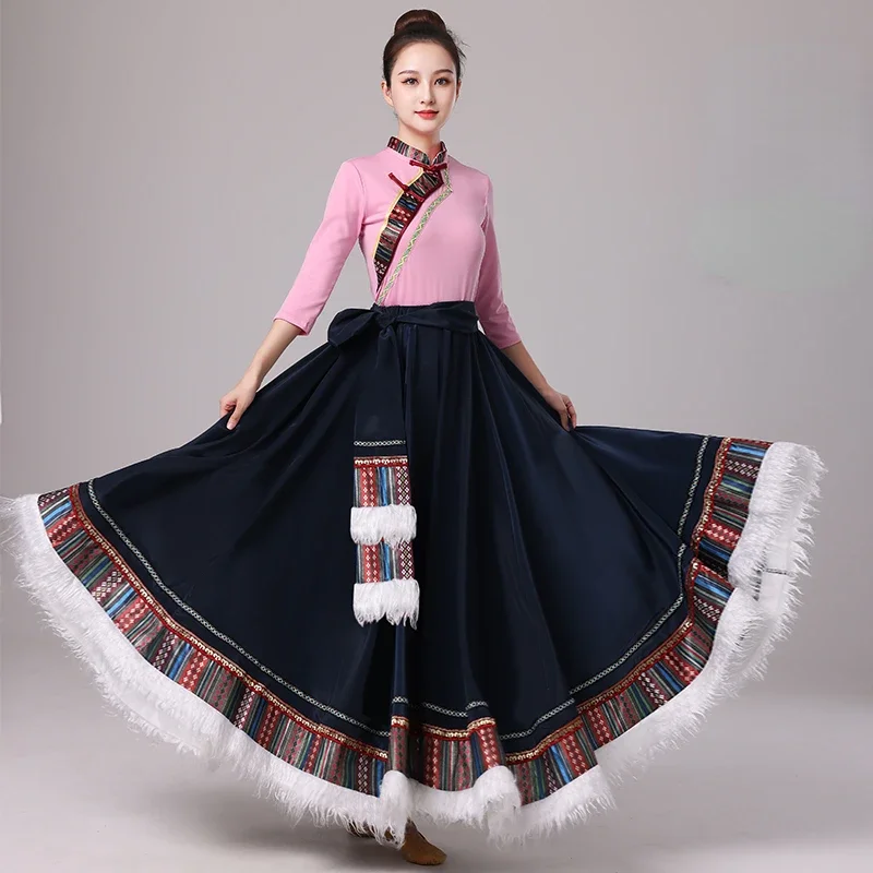 Mongolian Dance Costume Chinese Ancient National Dance Dress Stage Dancewear Female Tibetan Outfit Minority Costume