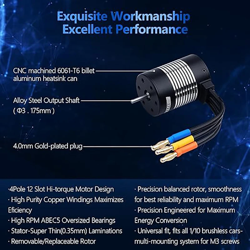 RC카 브러시리스 모터 1/10 540 3650 5200KV 3.175mm 샤프트 고속 방수 모터 (대부분의 1:10 스케일 RC 차량 트럭용)