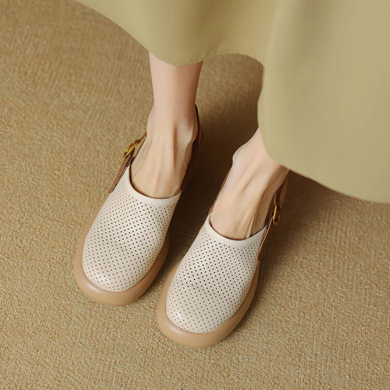 Women Mules Sandals Platform Heels Slingback Shoes Hollow Holes Baotou Fashion Comfortable Non-slip Sandals Female Size 35-40