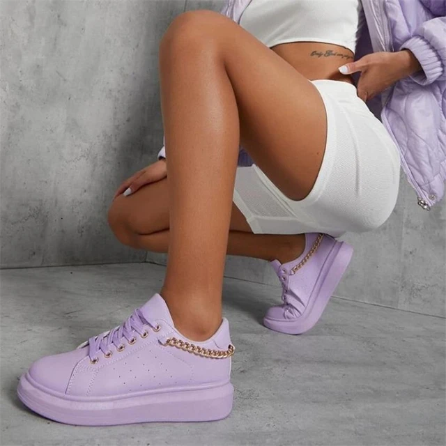 New Designer Hot Sale Purple Chain Women's Thick Casual Comfortable All-match Flat Running Women's Shoes - AliExpress