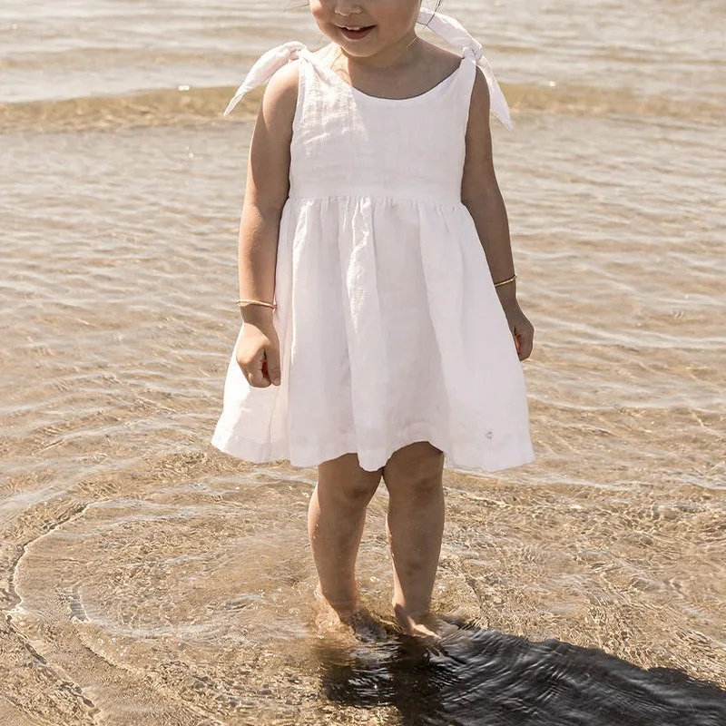 Girls Backless Bandage Vacation Linen Dress 2026 Summer New Cute Baby Girl  Back Buttons Casual Loose White Dresses Kids Clothes - AliExpress 1501