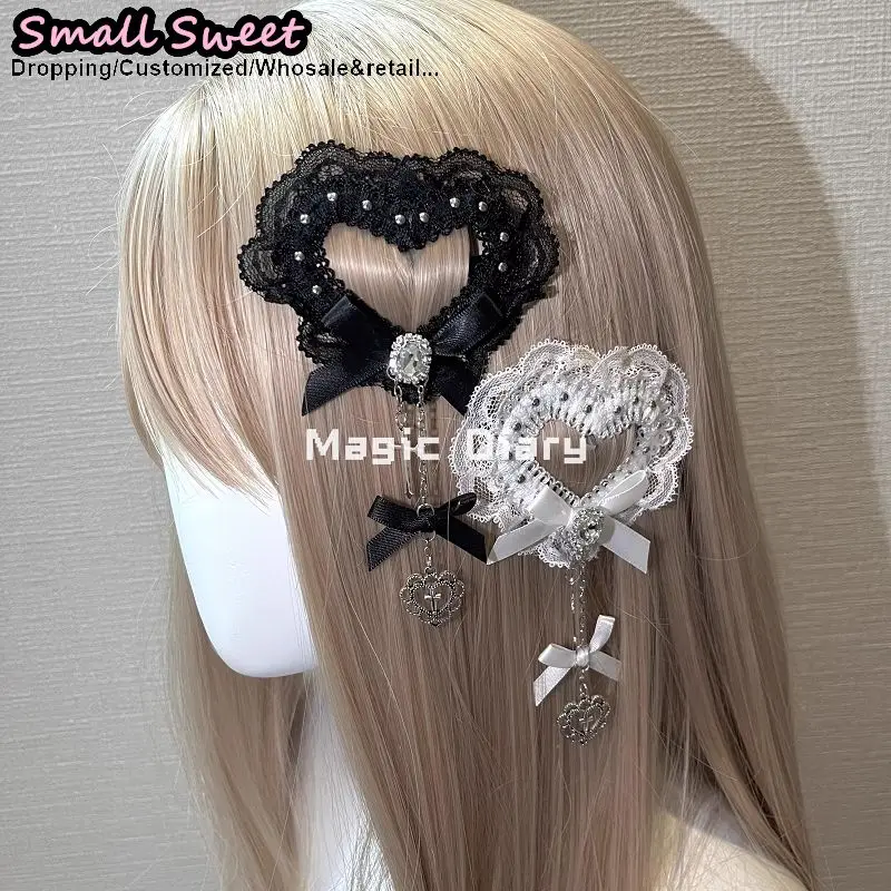 Harajuku Style Hollow Heart Dark Gothic Mars Lace Hair Clip Subculture Punk Y2K Girl Lolita Sweet Women Hairpins Hair Accessory