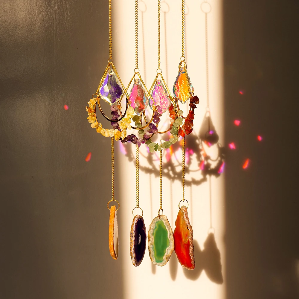 1pc Natürliche Kristall Suncatcher Hängen Ornament Rose Quarz Fenster Auto Anhänger Zimmer Dekor Schlafzimmer Dekor – Detail 4