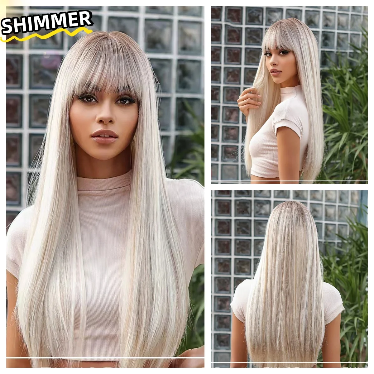 26inch Silver Straight Wig with Blunt Bangs Silver Highlight Wigs JK Wigs for Girls Cosplay Wigs Street Photography Wig 30cm 12inch photography round reflector silver