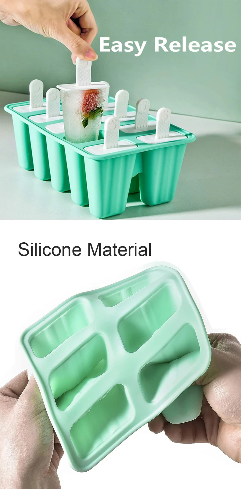 Description Picture 5 of item12-6 Cavities Silicone Popsicle Molds Easy Release Ice Cream Makers with  Reusable Stick & Funnel & Cleaning Brush,BPA FREE