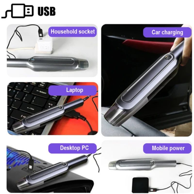 휴대용 무선 자동차 진공 청소기, 8000PA 12V, 휴대용, 건식 습식 이중 목적, USB 고속 충전