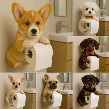 Porta carta igienica per cani in resina Dispenser di stoccaggio dal design animale carino Dispenser di asciugamani di carta per bagno Decorazione funzionale a parete