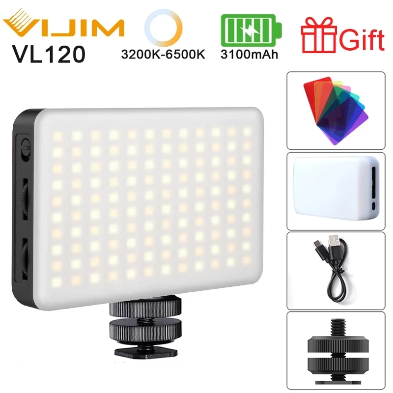 VIJIM VL120 LED Video Camera Light 3200k-6500K 3100mAh Dimmable Studio Lamp Vlog Fill Light W RGB Color Filter Softbox Diffuser