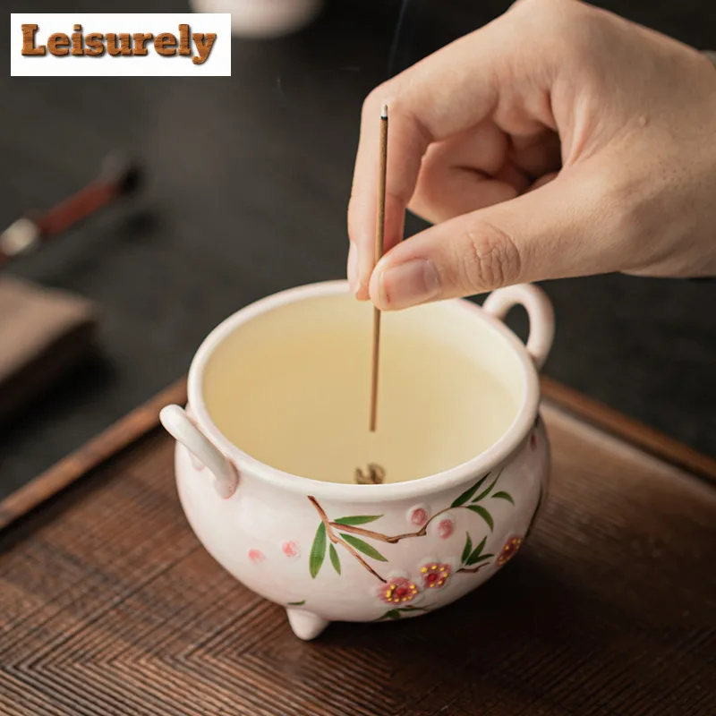 Hand-painted Peach Blossom Incense Holder Water Fountain Decoration Incense Burners Meditation Censer Indoor Decoration Supplies