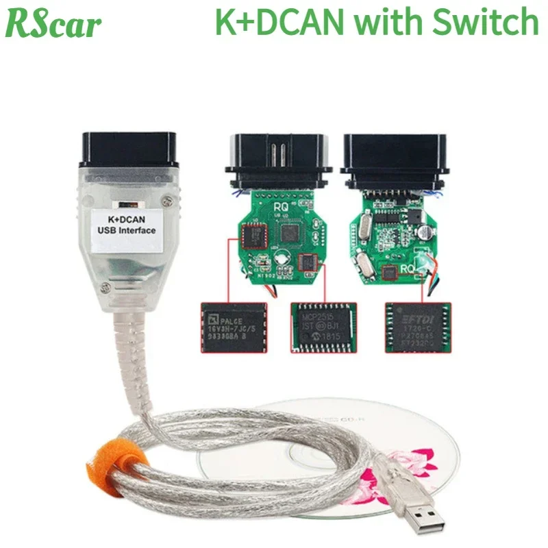 K Dcan Obd2 Interfaccia Strumento Diagnostico Automobilistico K Line In-Pa Scanner Per Cavi Adatto Per Bmw K + Dcan Ftdi 9241A Con Interruttore