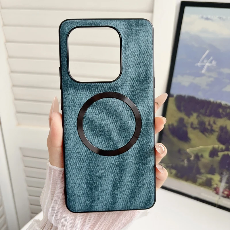 ELVEV Magnetic Premium TPU+PC Woven Cloth Pattern Phone Case Cover