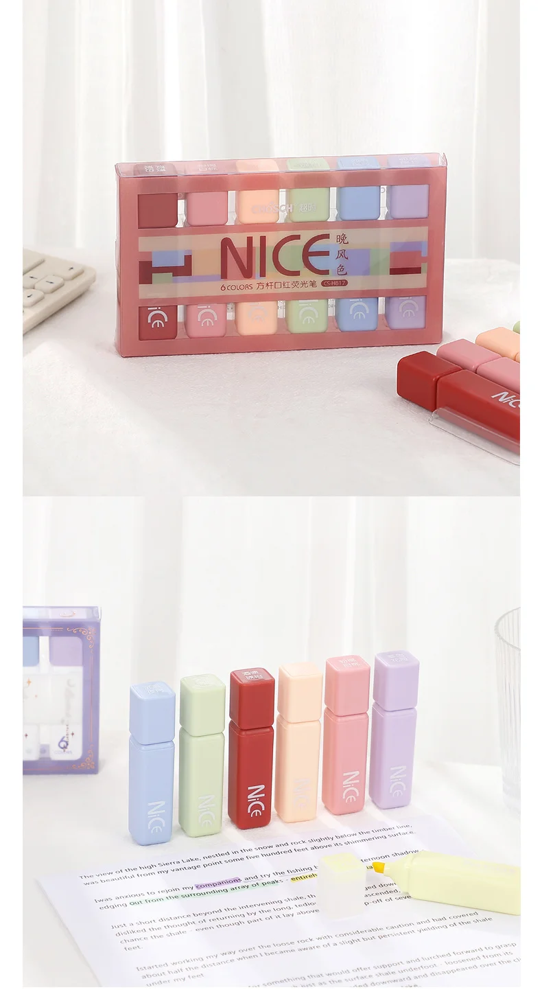 Qingy-6pcs/set Painting Marker Pen Highlighter Pen for Newspaper Kawaii Creative Art Supplies Cute High Quality, Other