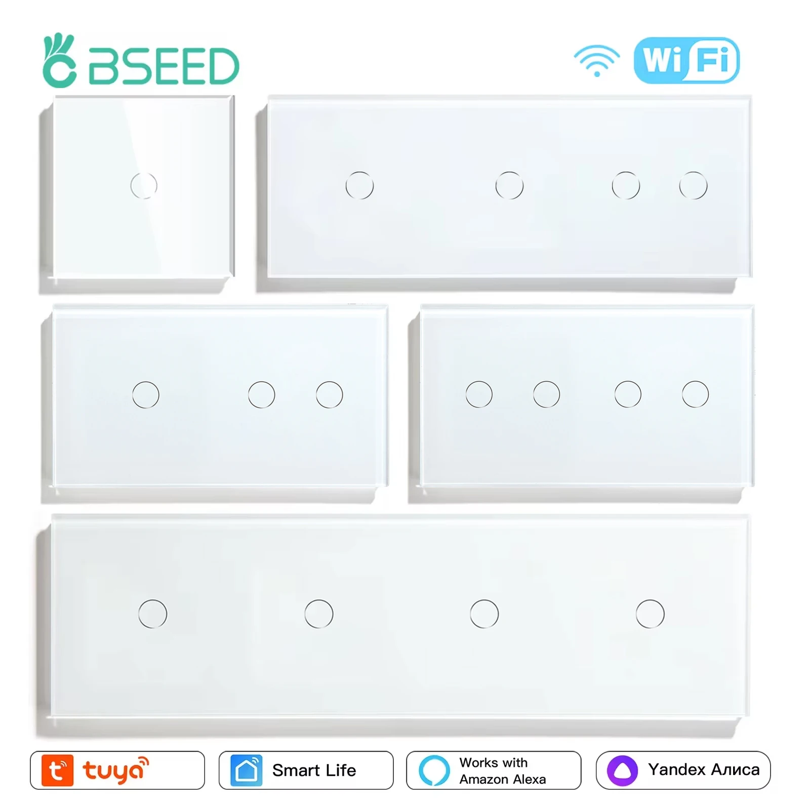 BSEED 1/2/3Gang Wifi Touch Switch คู่สมาร์ทสวิทช์ Triple Wall Light Switches Tuya Smart Life Alexa App ควบคุม EU มาตรฐาน 1