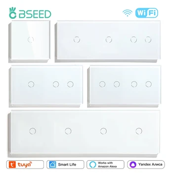 BSEED 1/2/3Gang Wifi Touch Switch คู่สมาร์ทสวิทช์ Triple Wall Light Switches Tuya Smart Life Alexa App ควบคุม EU มาตรฐาน 1