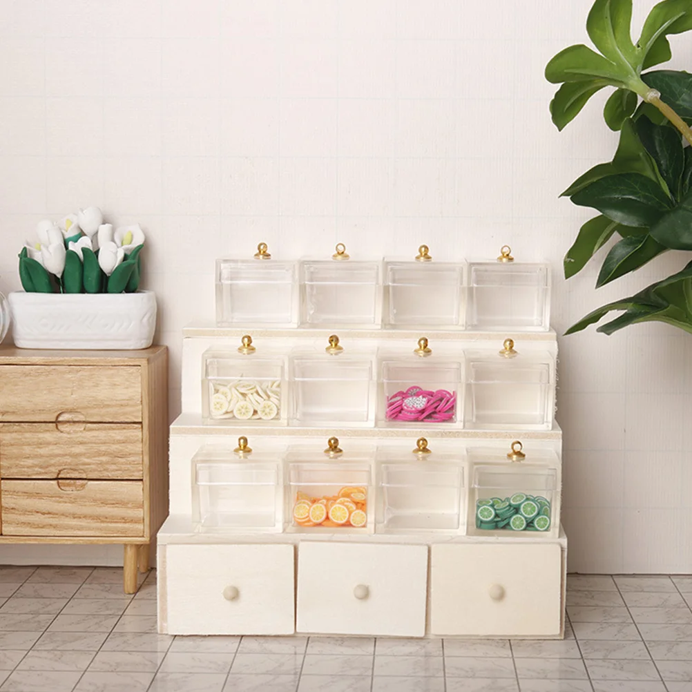 Dollhouse Candy Display Box Miniature Wooden Drawer Shelf Model Mini Cabinet Fruit Display Rack Furniture Accessories
