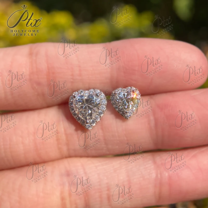 Premium D Herzschliff Moissanit Schmuckset 925 Sterling Silber vergoldet 18K D Farbe Feine Hochzeitsgeschenk Ohrringe – Detail 14