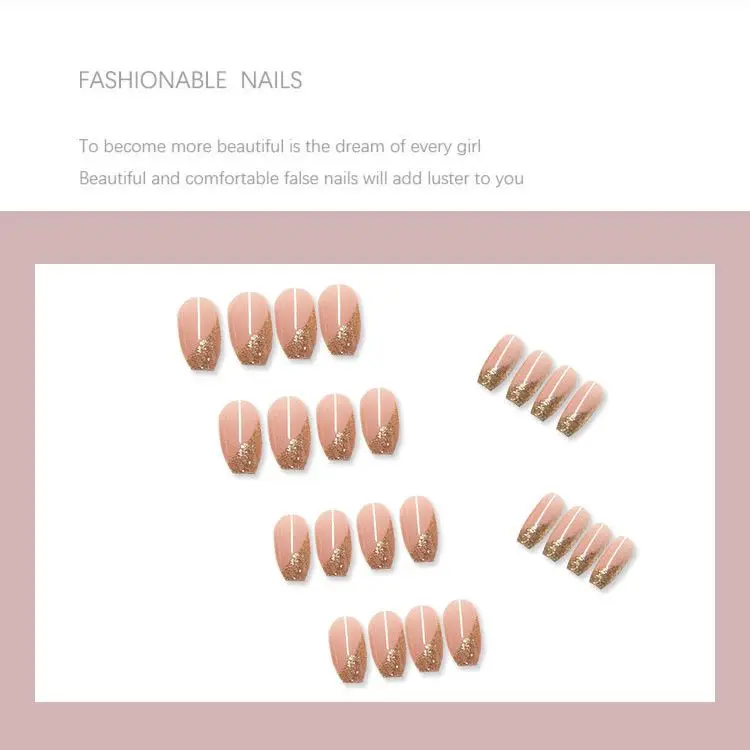 24pcs/box Fake Nails Press on Short Reusable with Designs Set French Artificial Pink False Tipsy Stick-on Nails Tips Art