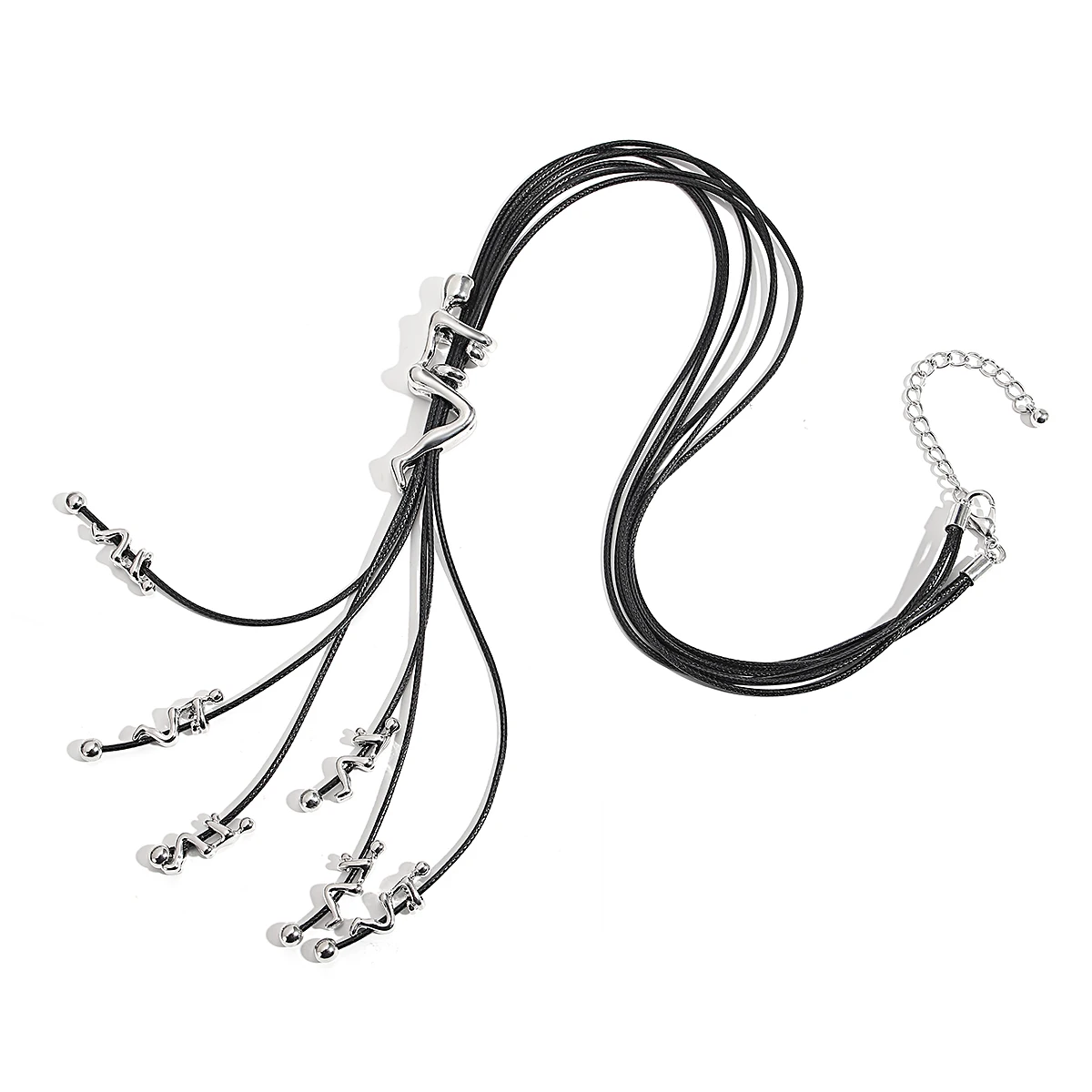 

Amorcome Boho Multilayer Tassel Leather Necklace Punk Silver Color Figure Shaped Climber Pendant Necklace Long Sweater Collares