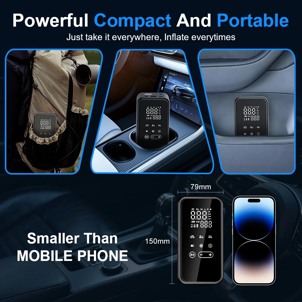 Air Pump YIJU Touch Screen Wireless Portable Electric Tire Inflator For Car Bicycle Motorcycle Air Compressor Injector