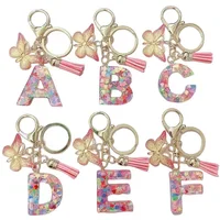 26 Letter Keychain Pink Glitter Resin Butterfly Tassel Decoration Car Key DIY Keychain Pendant Keychain Kawaii Lanyard  Love 1