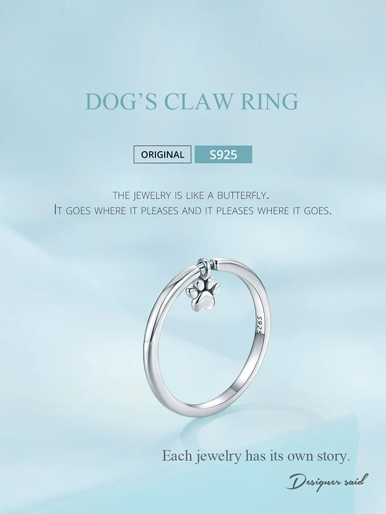 Sterling Silver Cute Dogs Claw Link Ring Pet Animal Rings For Women Fine Jewelry - PeticaDeals