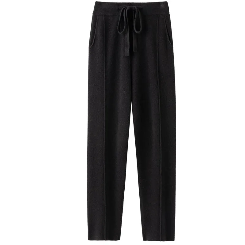 Korean Cashmere Sweatpants Women Autumn Winter 2023 New Fashion High Waisted Drawstring Pants Casual Knitted Pencil Pants Y2k