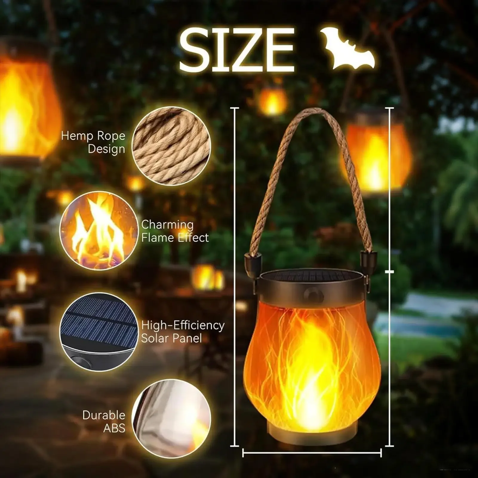 Flickering Solar Lantern with Dancing Flames USB Charging Garden Lights for Haunted House Garden Decoration 2025 Halloween