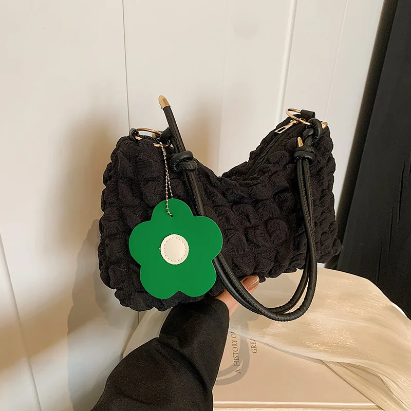 Fashionable Handbag Shoulder Bag with Pendant, Solid Color Knotted Strap Women's Bag, Large Capacity Stylish Cross Body Bags