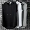 Summer Men Muscle Hoodie Vest Sleeveless Bodybuilding Gym Workout Fitness Shirt Vest Hip Hop Sweatshirt Tank Tops Fashion Tees