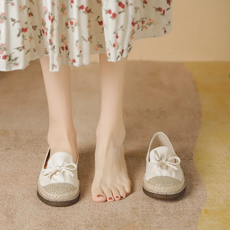 Women Shoes Flat Bow Gentle Single Shoes Women's Soft Bottom Slip-on Loafers Shoes Women's Casual Shoes 41-2