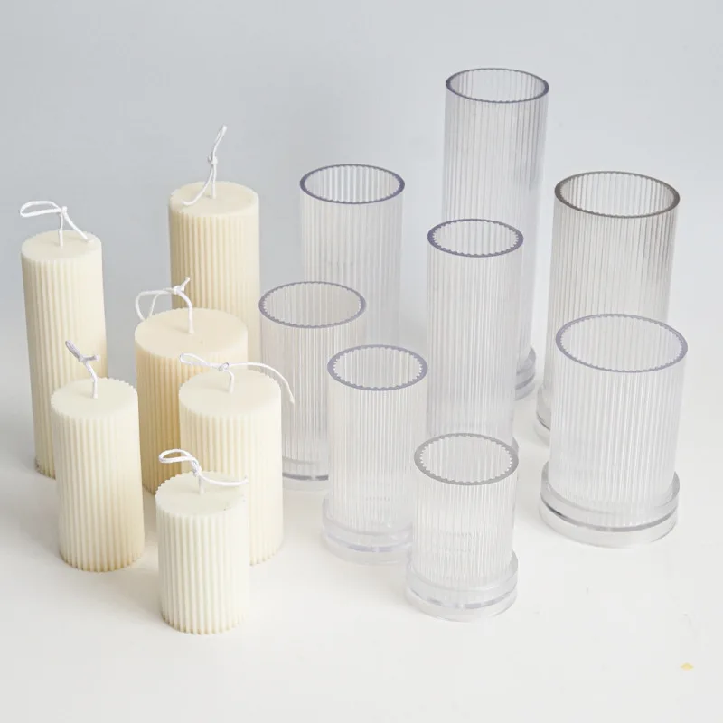 

DIY Pillar Candle Mold Pinstripe Round Fine Tooth Cylindrical Plastic Candle Molds for Candle Making Striped Candle Acrylic Mold