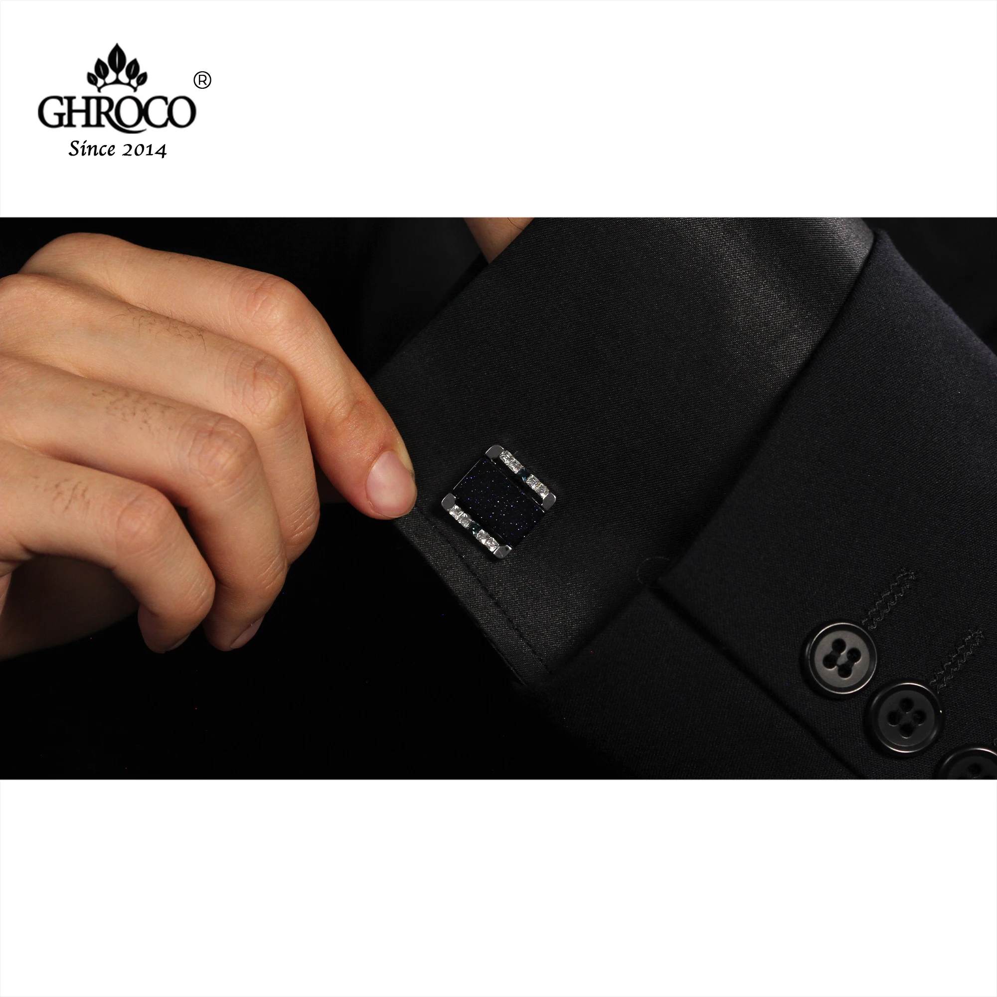 GHROCO High-Quality Exquisite Surface Inlaid Sandstone&Crystal Shirt Cufflinks Fashion Luxury Gift for Business Men and Wedding