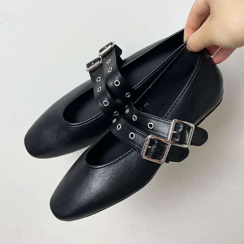 Fashion Buckle Strap Women Flats Mary Janes Round Toe Luxury Female Footwear Ballet Flats