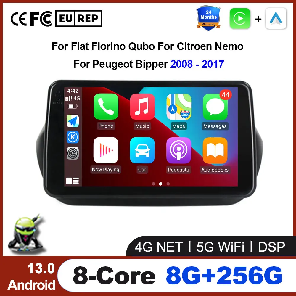 Android 13 Per Fiat Fiorino Qubo Per Citroen Nemo Per Peugeot Bipper 2008 - 2017 Autoradio Stereo Lettore Multimediale Stereo Wifi