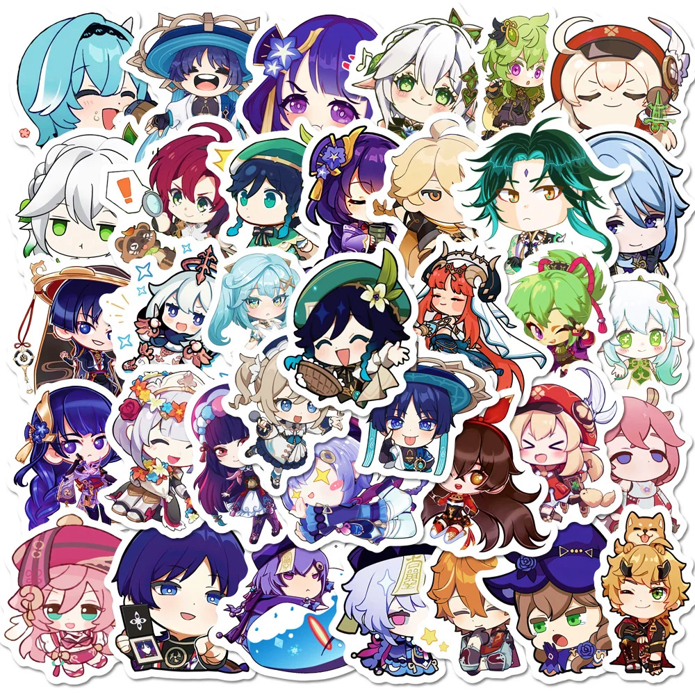 

10/30/50PCS New INS Genshin Impact Sticker Cartoon Creative Anime Water Cup Desk Luggage Guitar Decoration Waterproof Wholesale