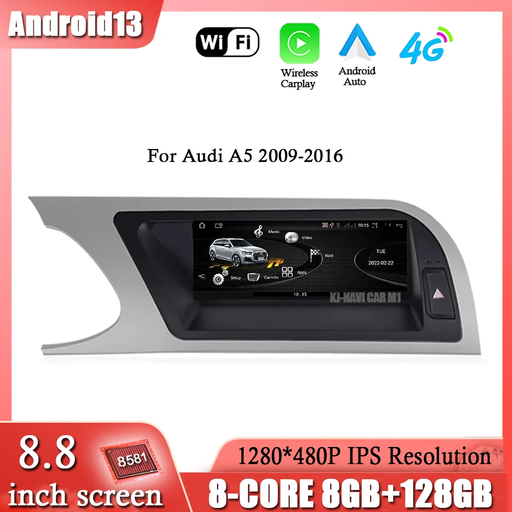 

8.8" 4G Lte Android 13 System For Audi A5 2009 - 2016 IPS Screen Carplay Car Player Multimedia Radio Video Stereo GPS Navigation