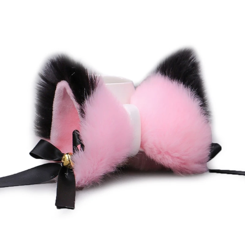 1 쌍 일본 여자 여자 로리타 애니메이션 헤어 클립 고양이 귀를위한 귀여운 모피 Bowknot 벨 코스프레 의상 스냅 파티와 머리핀