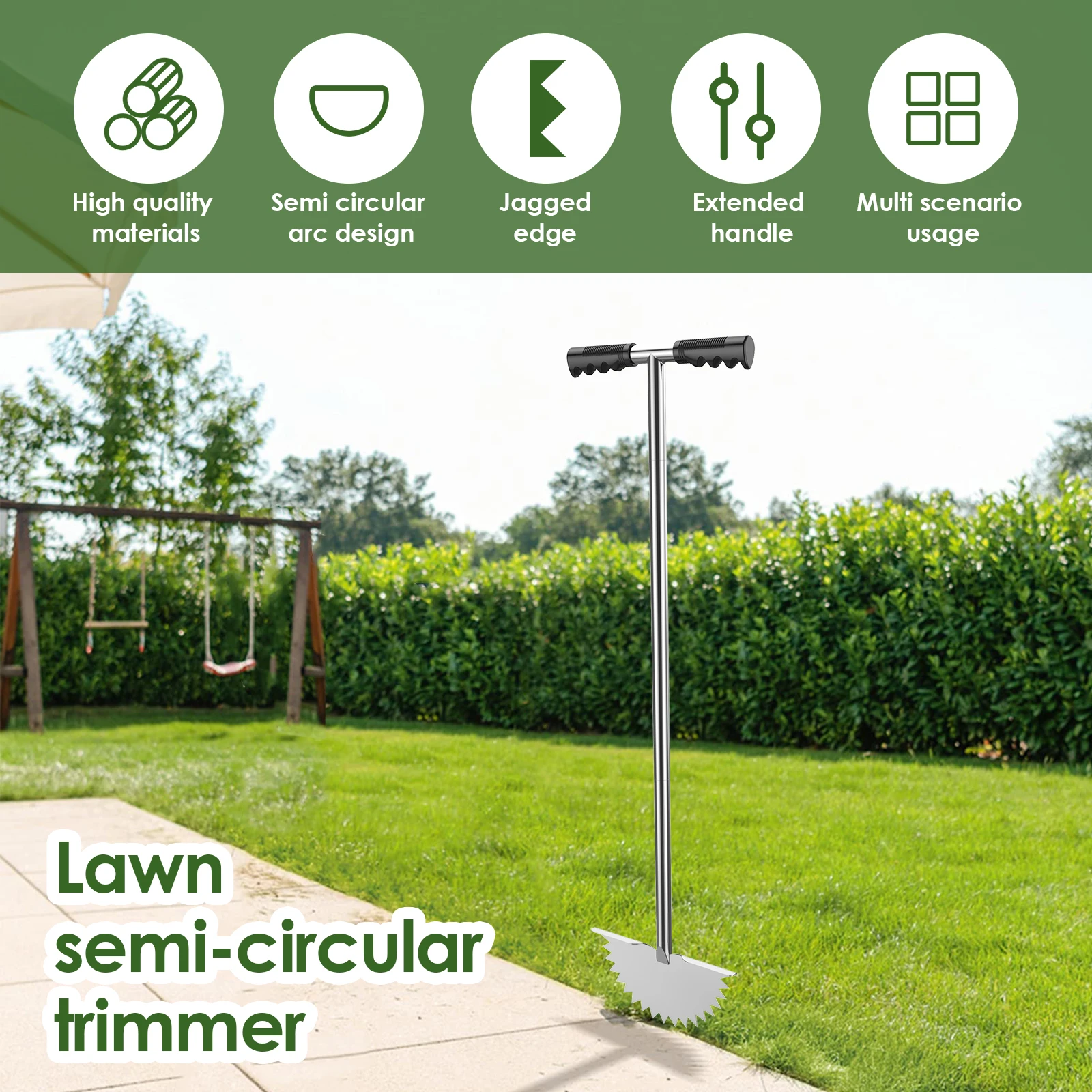 New Edger Lawn Tool Half Moon Manual Lawn Edger Stainless Steel Sawtooth Border Edger Long Handled Trimming Shovel Multipurpose 5