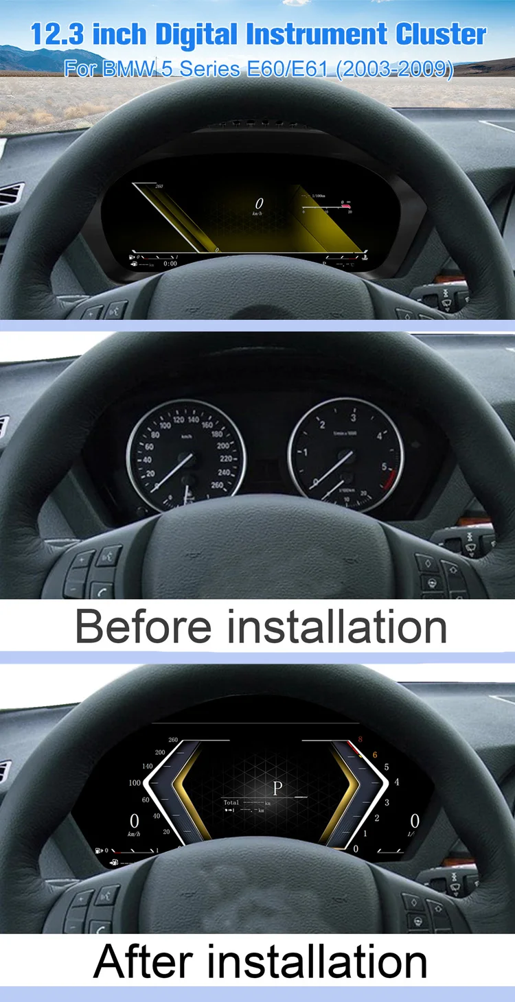 Digital instrument cluster for BMW 5 6 Series E60 E61 E63 E64 CCC CIC Odometer,S