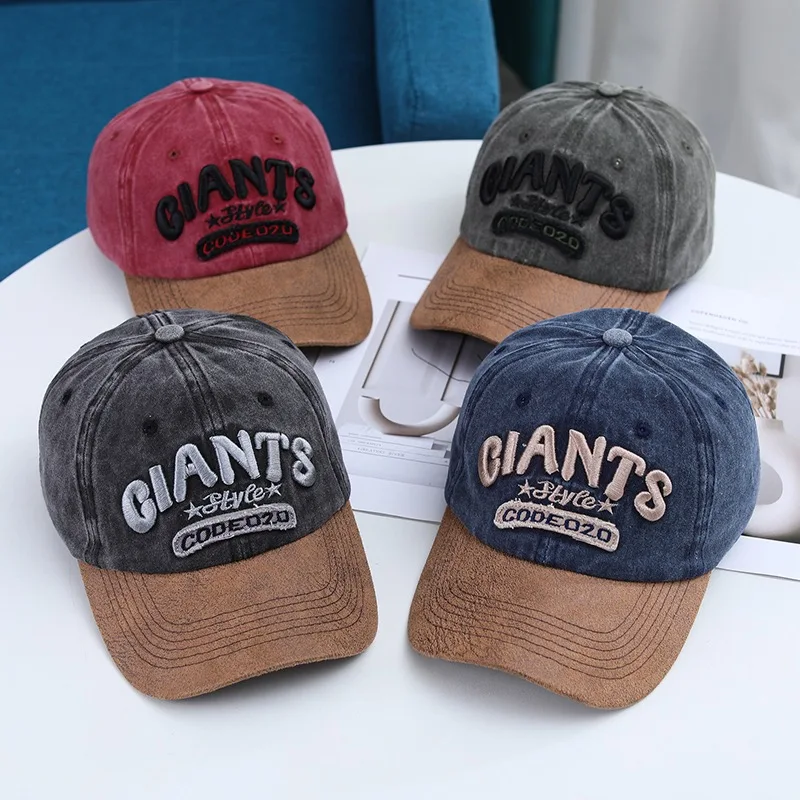 New style Unisex Washed Cotton Baseball Cap GIANTS Letter Embroidery Outdoor Casual Classic Hat For Women And Men 5
