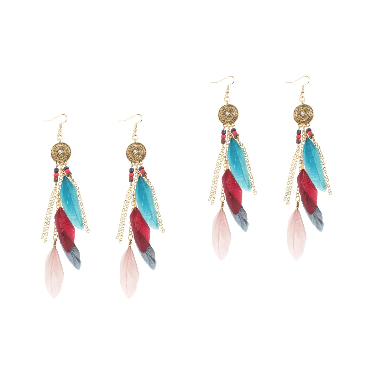 

2 Pairs Vintage Earrings Tassel Plume Dangle Earrings Bohemian Tassel Long Drop Earrings