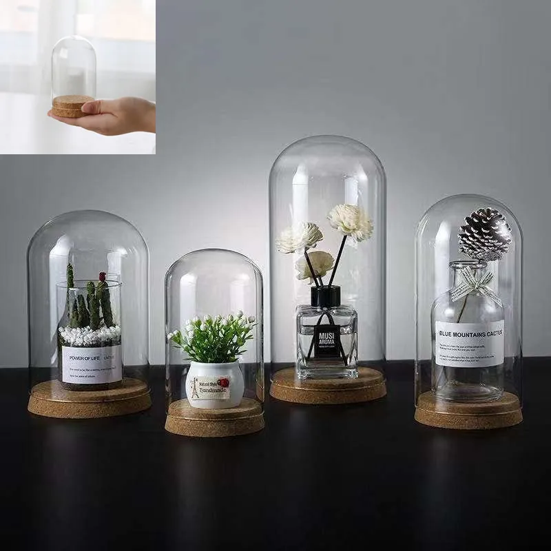 3X 47mm Mini Clear Glass Cover Hemisphere Decorative Cloche Bell Jar Case Centerpiece Dome Cover Shade Cabochon Cork Base Decor